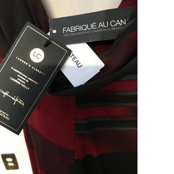 NWT Le Chateau XL Crimson Red Black Open Back Drape Bodycon Dress Lauren Holly - Picture 7 of 8